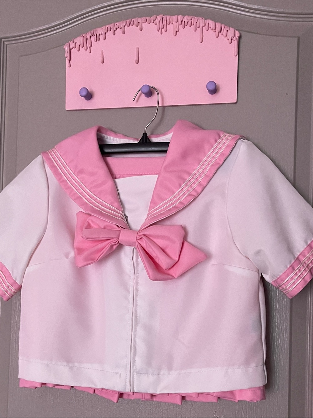 Pink Women’s Sailor Collar Top with Bow